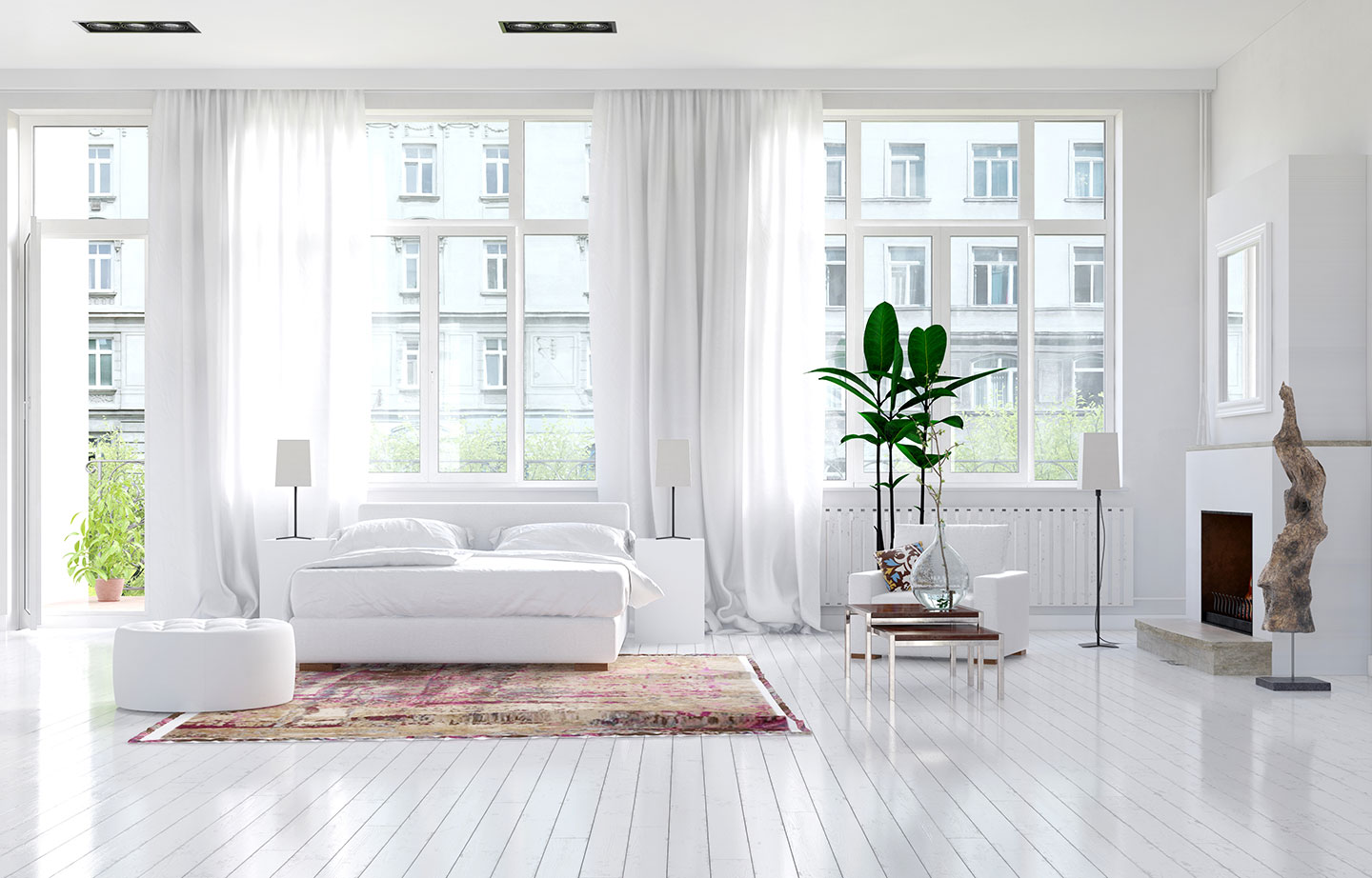 Dormitorio y sala integrados en un ambiente luminoso